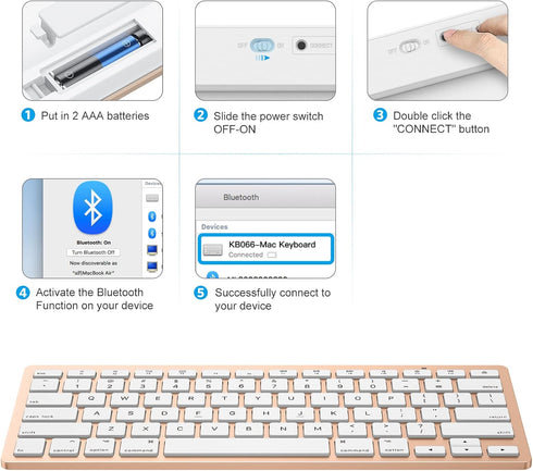 OMOTON Bluetooth Keyboard for Mac, Compact Wireless Keyboard Compatible with MacBook Pro/Air, iMac, iMac Pro, Mac Mini, Mac Pro Laptop and PC, Gol...