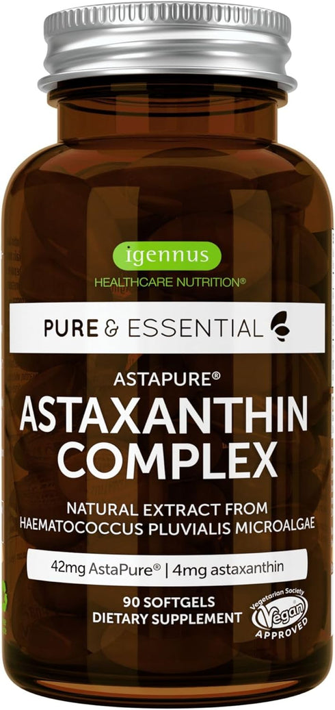 Astaxanthin Complex, Natural Algae Antioxidant for Eyes, Skin & Joints, 90 Vegan Astaxanthin Natural Softgels, Non-GMO 42 mg Astapure Providing H....