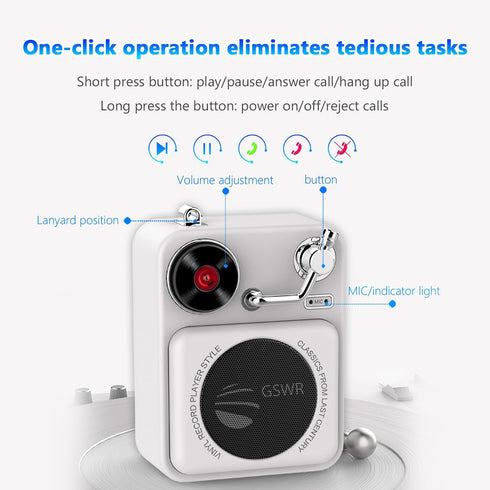 Portable Outdoor Mini Bluetooth Speaker Retro Atomic Phono Speaker Speaker with Clear Sound, White Suitable for Hiking, Cycling, Travel, Suitable ...