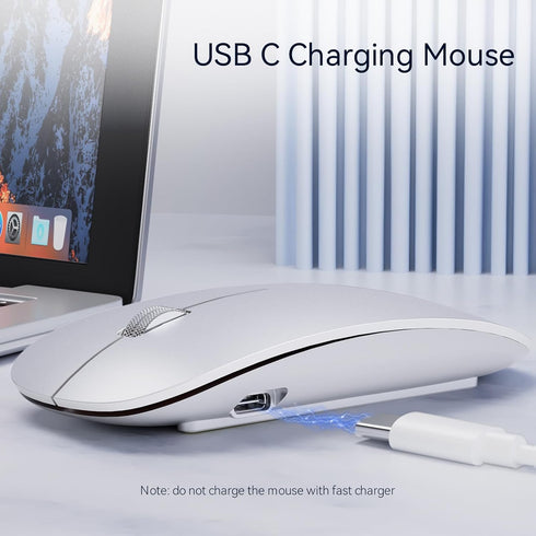 Uiosmuph G11 Wireless Mouse, USB C Rechargeable Computer Mouse, Slim Silent Mice 2.4GHz Optical with USB Nano Receiver and Type C Receiver for Lap...