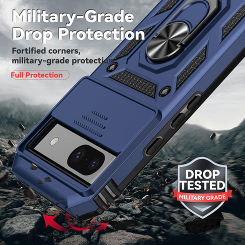 for Google Pixel 8A Case with Camera Lens Cover HD Screen Protector, Dual Layer Military-Grade Drop Tested Magnetic Ring Holder Kickstand Protecti...