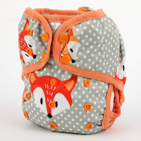 One Size Cloth Diaper Cover Snap with Double Gusset (Dots Fox)...