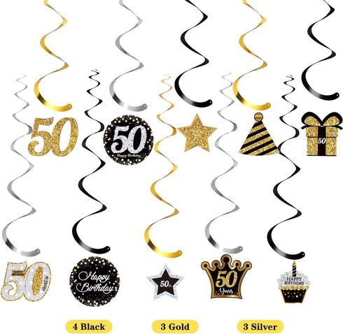 Blulu 50th Birthday Party Foil Hanging Swirls Decorations Ceiling Glitter Celebration 50th Hanging Swirls Cutouts Ornaments for Men Women 50 Years...