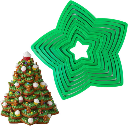 KAISHANE 10pcs 3D Christmas Tree Cookie Cutter Set-Star Cookie Cutters XMAS Decoration fondant donut Cookie cutters kit for Christmas Tree gift co...