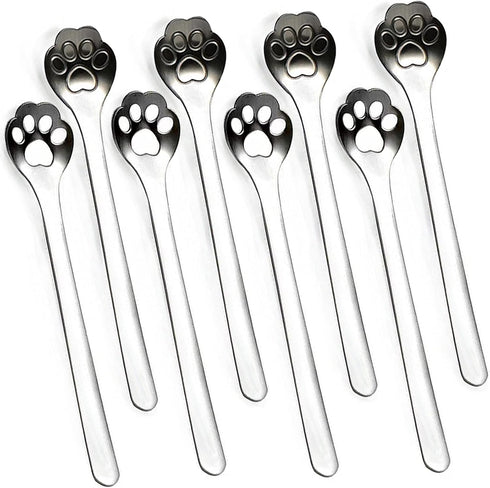 8-Pack Cat Paw Stainless Steel Teaspoons, Coffee, Cake, Ice Cream Spoon Set, 5.9 inch...