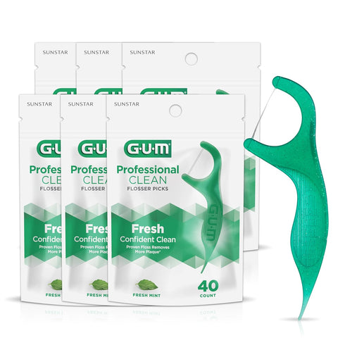 GUM Professional Clean Floss Picks - Extra Strong Shred-Resistant Floss, Easy Grip Handle - Dental Flossers for Adults - Fresh Mint Flavor, 40ct (...