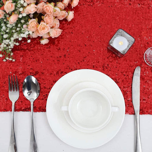 Eternal Beauty Red Table Runner for Wedding, 2PCS-12x108 Sequin Table Runner Decorations for Birthday Parties, Banquets, Graduations,Christmas...