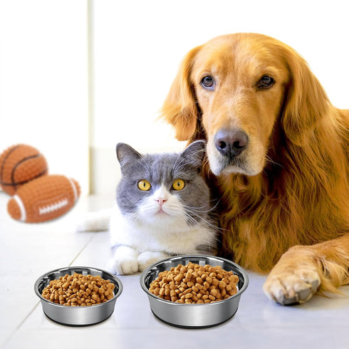 Stainless Steel Anti-Slip Dog Bowls,Non-Slip Stainless Steel Pet Bowl with Foot Mat - Perfect for Mess-Free Mealtime,Quiet Pet Bowls for Cats and ...