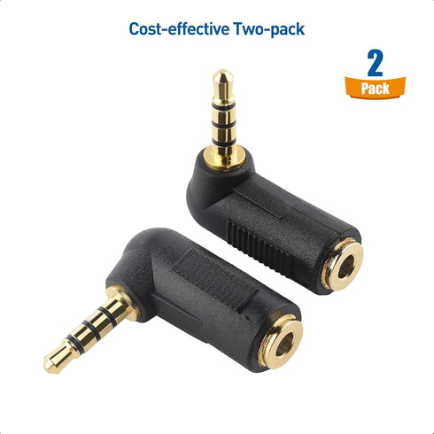Cable Matters 2-Pack TRRS Right Angle 3.5mm Adapter in Black (3.5mm Right Angle Adapter, 90 Degree 3.5mm Adapter, 90 Degree Audio Adapter)......
