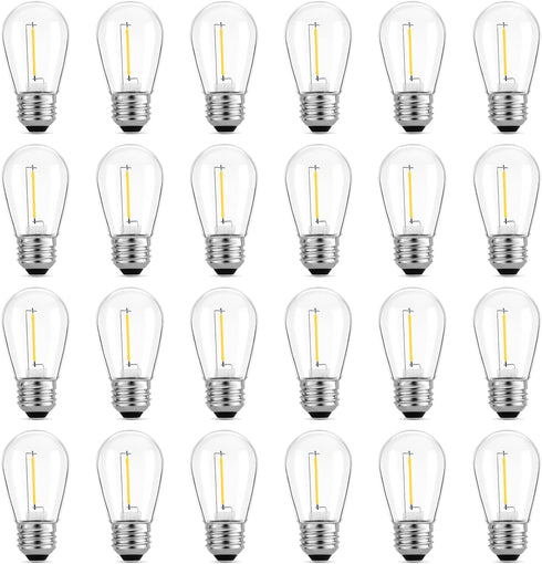 Meconard 24-Pack LED 1W String Light Bulbs, S14 Plastic Shatterproof Edison Vintage Style Replacement 1 Watt Outdoor Light Bulbs 2200K, Waterproof...