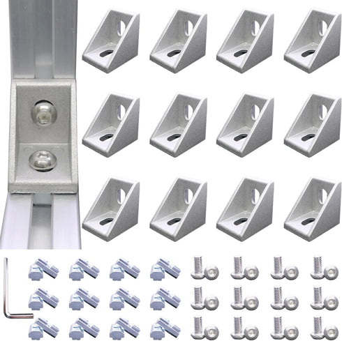 12Sets 1010 Series Aluminum Extrusion Profile Connector,12pcs 1010 Corner Bracket,with 24pcs Sliding T Nuts and Screws for 1" x 1" Extruded Alumin...