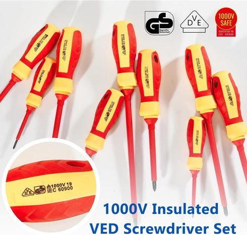 7 PCS 1000V Insulated Screwdriver Set, 3 Phillips and 4 slotted Screwdrivers, with Voltage Tester, CR-V Magnetic Tips, Professional Electrician El...