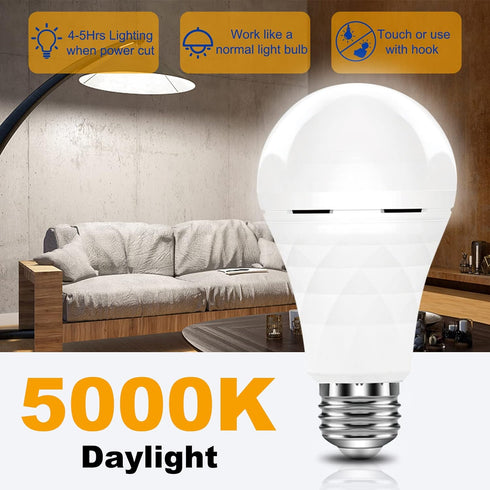 A19 Rechargeable Light Bulbs, 12W Emergency Light Bulbs for Power Failure, 1200mAh Battery Light Bulb, E26/E27 5000K Daylight LED Light Bulb for H...