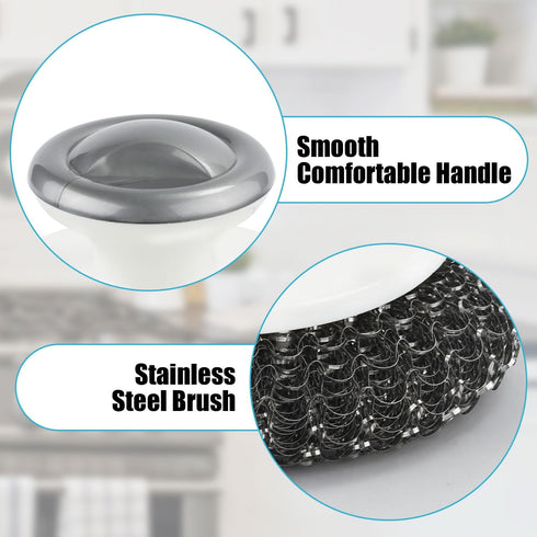 2 Pcs Steel Wool Scrubber with Handle, Heavy Duty Hand Pot Scrub Brush Stainless Steel Scouring Pad Steel Cleaning Kit, Easy to Remove Stains Kitc...