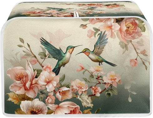Hummingbird Floral Print 2 Slice Toaster Covers Dust Protection Bread Maker Covers Toaster Oven Cloth Cover Kitchen Accessories Washable Appliance...