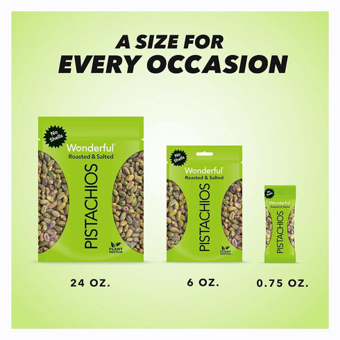 Wonderful Pistachios No Shells, Roasted & Salted Nuts, 6 Ounce Resealable Bag, Protein Snacks, Gluten Free, Healthy Snacks for Adults...