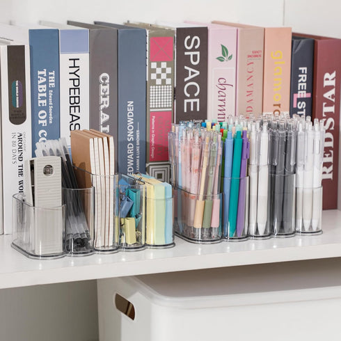Yesesion Clear Pen Holder for Desk, Plastic Pencil Cup with 5 Compartment for Marker, Ballpoint Pens, Art & School Accessories, Stationery, Crayon...