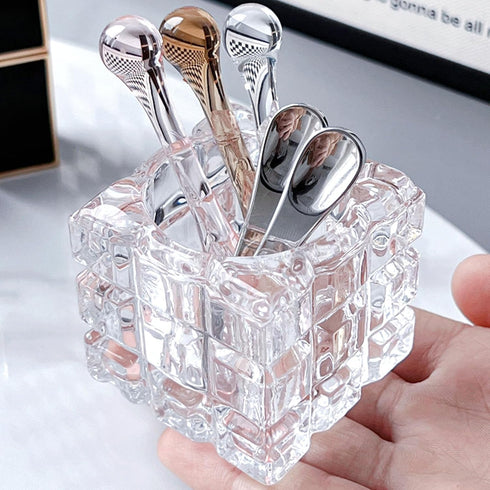 Makeup Spatula Holder Small Transparent Glass Storage Cup for Eye and Face Cream Applicator Stick Cosmetics Spoon Spatula Small Skincare Tool Stor...