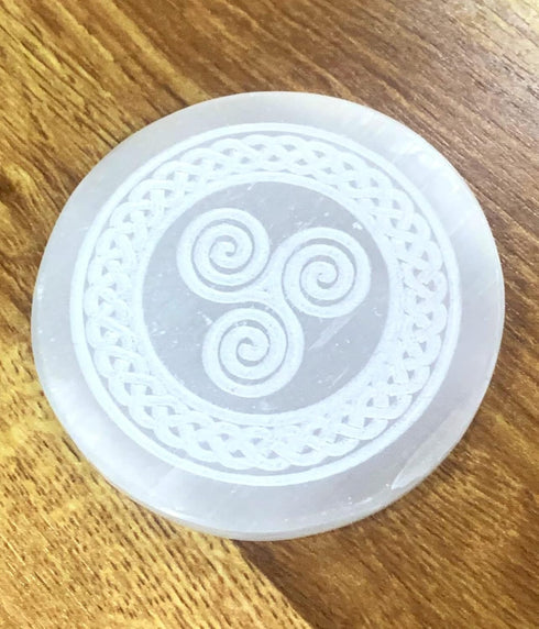 crystalmiracle Natural Selenite 3 Inches Round Charging Plate Crystal Healing Reiki Feng Shui Gemstone Gift Positive Energy Handcrafted...
