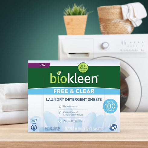 Biokleen Laundry Detergent Sheets (2 PACK) - Free & Clear From Fragrances and Dyes, Hypoallergenic Enzymatic Cleaning - 100 Sheets, 200 Loads...