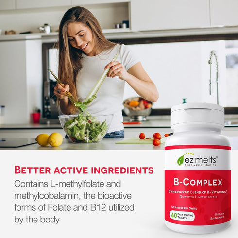 EZ Melts Dissolvable Vitamin B-Complex with Methyl B12 and Methyl Folate, Sugar-Free, 2-Month Supply...
