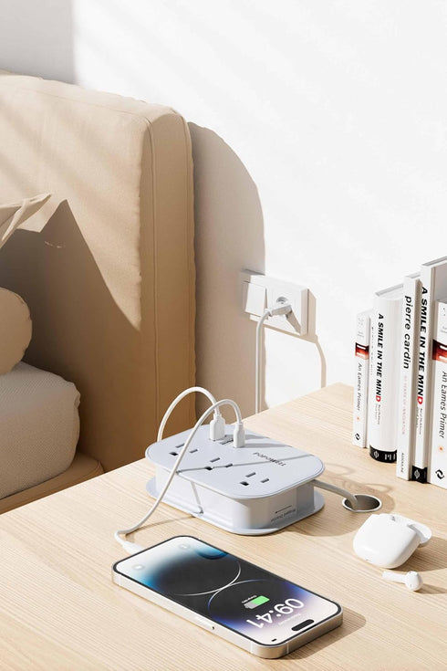 European Travel Plug Adapter USB C, Popowell International European Plug Adapter, 4 FT Travel Power Strip with 3 Outlets & 3 USB, Type C Power Ada...