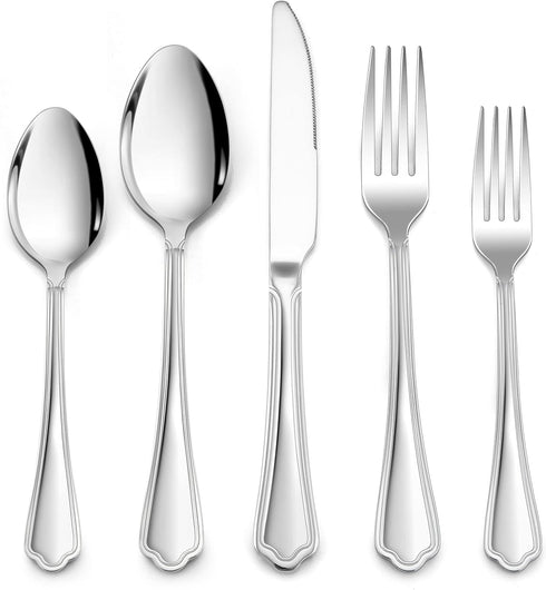 LIANYU 20-Piece Silverware Cutlery Set for 4, Stainless Steel Flatware Eating Utensils Set with Scalloped Edge, Include Knife Fork Spoon, Dishwash...