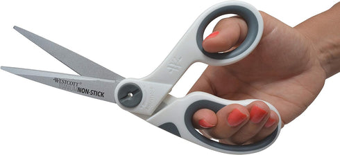 Westcott 8" Bent Titanium Bonded Non-Stick Craft Scissors with Adjustable Glide Feature (16374),White With Gray Accents...