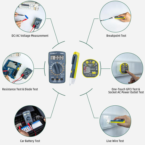 Electrical Test Kit with CAXIELLY Digital Multimeter Tester 2000 Count, Non contact Voltage Tester with Flashlight, Outlet Tester GFCI Test, Test ...