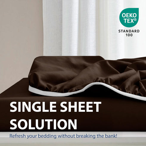 Cathay Home Luxury Wrinkle And Fade Resistant Double Brushed Ultra Soft Microfiber 14-inch Standard Pocket Single Fitted Sheet, Chocolate, Full...