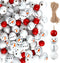 Christmas Snowman Wooden Beads Rustic Farmhouse Beads Polished 160 Pieces Christmas Wooden Beads Wooden Craft Beads with 32.8 Feet Rope Craft Supp...