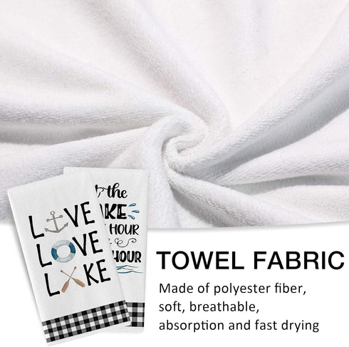 Seliem Live Love Lake House Kitchen Dish Towel Set of 2, Black White Buffalo Plaid Check Anchor Paddle Tea Bar Hand Drying Cloth, Spring Summer Fa...