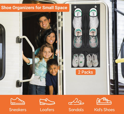 KIMBORA 2 Packs Narrow Over the Door/Wall Shoe Organizer, Small Hanging Shoe Rack for Closet with Clear Mesh Pocket for Bathroom, RV, Pantry, Camp...