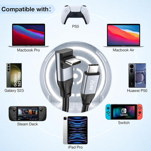 USB C to USB C Cable Right Angle Supports PD 100W Fast Charging, 20Gbps Data Transfer, 4K@60Hz Video, 90 Degree USB Type C 3.2 Cable for Thunderbo...