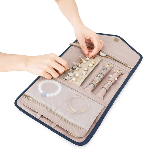 BAGSMART Travel Jewelry Organizer Roll Foldable Jewelry Case for Journey-Rings, Necklaces, Bracelets, Earrings, Smokey Blue...