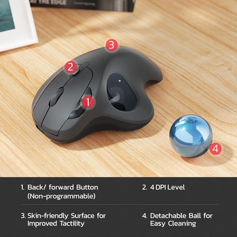 Nulea Wireless Trackball Mouse, Rechargeable Ergonomic, Easy Thumb Control, Precise & Smooth Tracking, 3 Device Connection (Bluetooth or USB), Com...