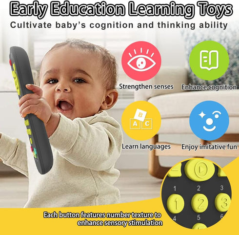 Baby TV Remote Toy, Toddlers Remote Control Toy Kids Realistic Play Remote Early Educational Baby Musical Toys with Light and Sound English French...