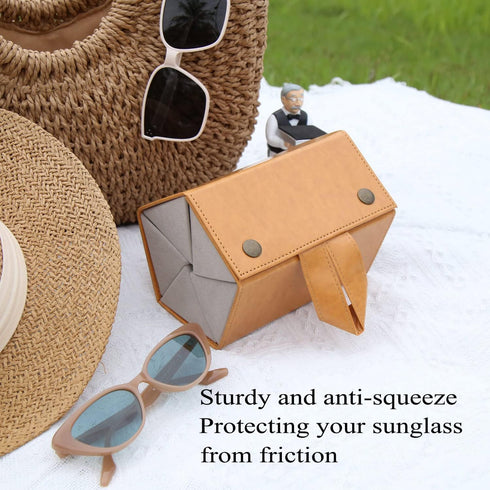 Sunglass Case for Men or Women Hard Multi Eyeglasses Case Box Portable 5 Slot Glasses Organizer Holder Eyewear Bag (Light brown-gray inside)...