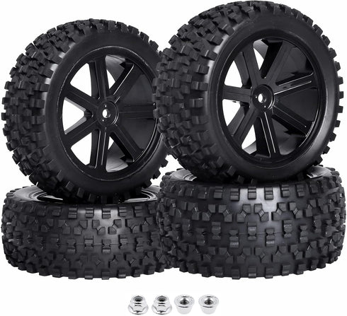 1/10th Scale Off-Road RC Tires&12mm Hex Wheel Rims, Pre-glued with Sponge Inserts Compatible with Traxxas Redcat Exceed RC 1:10 Buggy...
