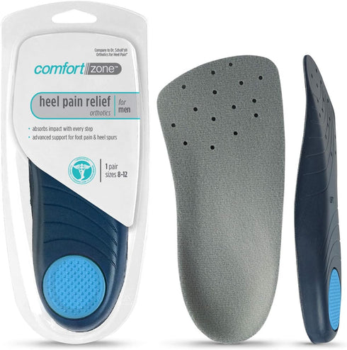 Comfort Zone Heel Pain Relief Inserts Men's, Blue, 8-12, 1 Count...