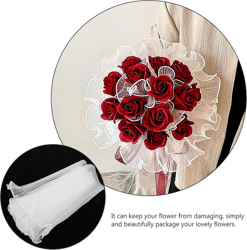 Healeved White Floral Wrapping Paper Mesh Wrapping Paper for Flowers Wave Yarn Flower Bouquet Wrapping Paper Wavy Yarn for Wedding Graduation 157....