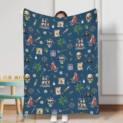Ocean Pirate Ship Skull Parrot Palm Trees Baby Blanket for Boys Fun Boy's Nautical Nursery Receiving Blankets Soft Flannel Swaddle Blanket Newborn...
