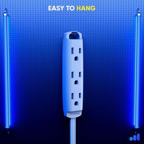 Maximm 360 Degree Rotating Flat Extension Cord 6 Ft Multi 3 Outlet Power Cord with Loop, Grounded 16 AWG UL Certified, White...