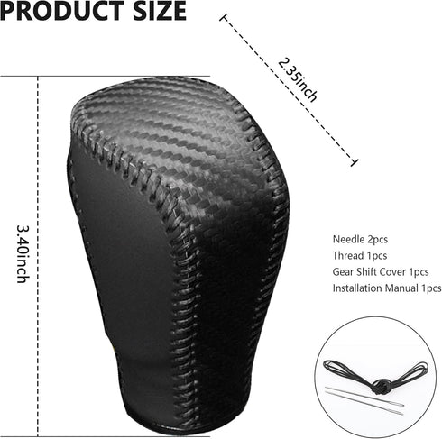 Carbon Fiber Car Gear Shift Knob Cover,Leather Stick Shift Cover with Needle & Thread,Stylish Car Decorations Car Shift Knob Cover Compatible with...