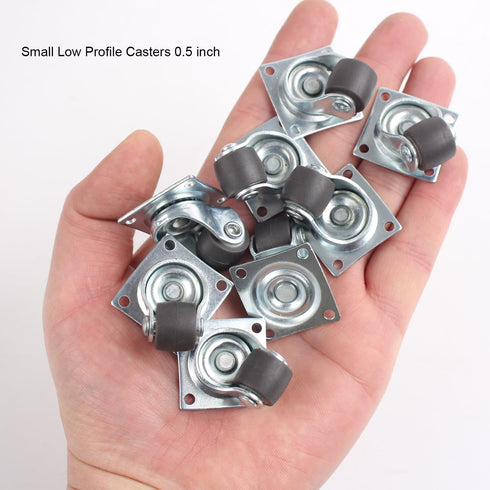 Mini Caster Wheels 0.5 Inch Low Profile Rubber Tiny Swivel Casters, Steel Top Plate Self Adhesive Caster Wheels for Small Appliances, Furniture, T...