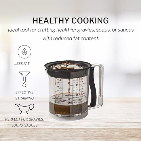 Amco 32oz Grease Separator with Bottom Release - Innovative Design for Mess-Free Pouring, Incremental Measurement Markings for Accuracy - Dishwash...