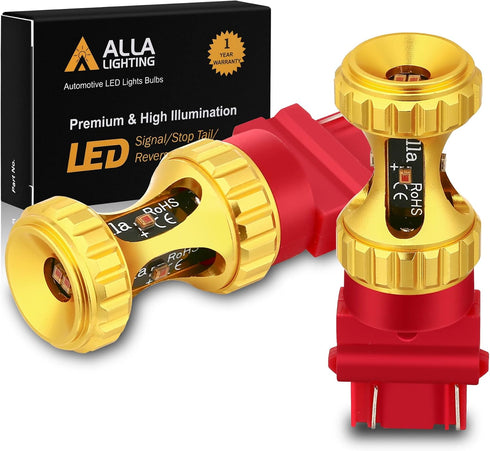 Alla Lighting T25 3156 3157 LED Red Bulbs, Super Bright 3000lms Turn Signal, Stop Brake Tail Lights 3047 3057 3457 4157 4057 3155...