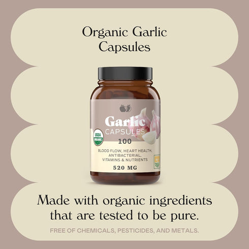 Complete Natural Products Organic Garlic Capsules - 520mg Capsules 100 Count Vegetarian Pills Supplement, Garlic Powder Capsules & Extract...