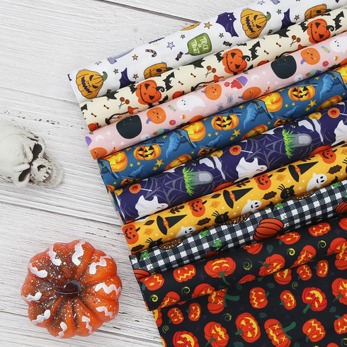 Halloween Fabric,Halloween Fat Quarters Fabric Bundles 8 PCS,Skull Pumpkin Spooky Theme Fabric 19.7 X 19.7 in for Sewing Dressmaking Thanksgiving ...