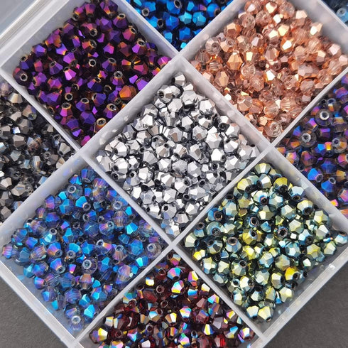 INSPIRELLE Approx 2400pcs 4mm Electroplated Multicolor Bicone Beads for Jewelry Bracelet Making Bulk Faceted Crystal Glass Briolette Beads...